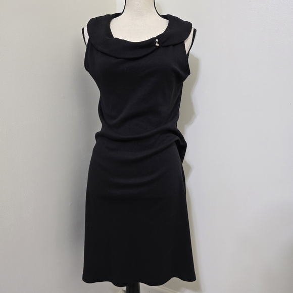 rafaella‎ Sleeveless Wide Collar Classic Career Shift Stretch Dress M Black - Picture 1 of 13
